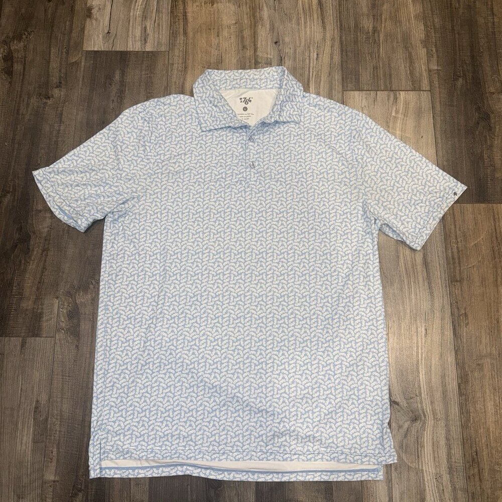 1764 Mens Blue Short Sleeve Motorcycle Print Performance‎ Golf Polo Shirt Size L